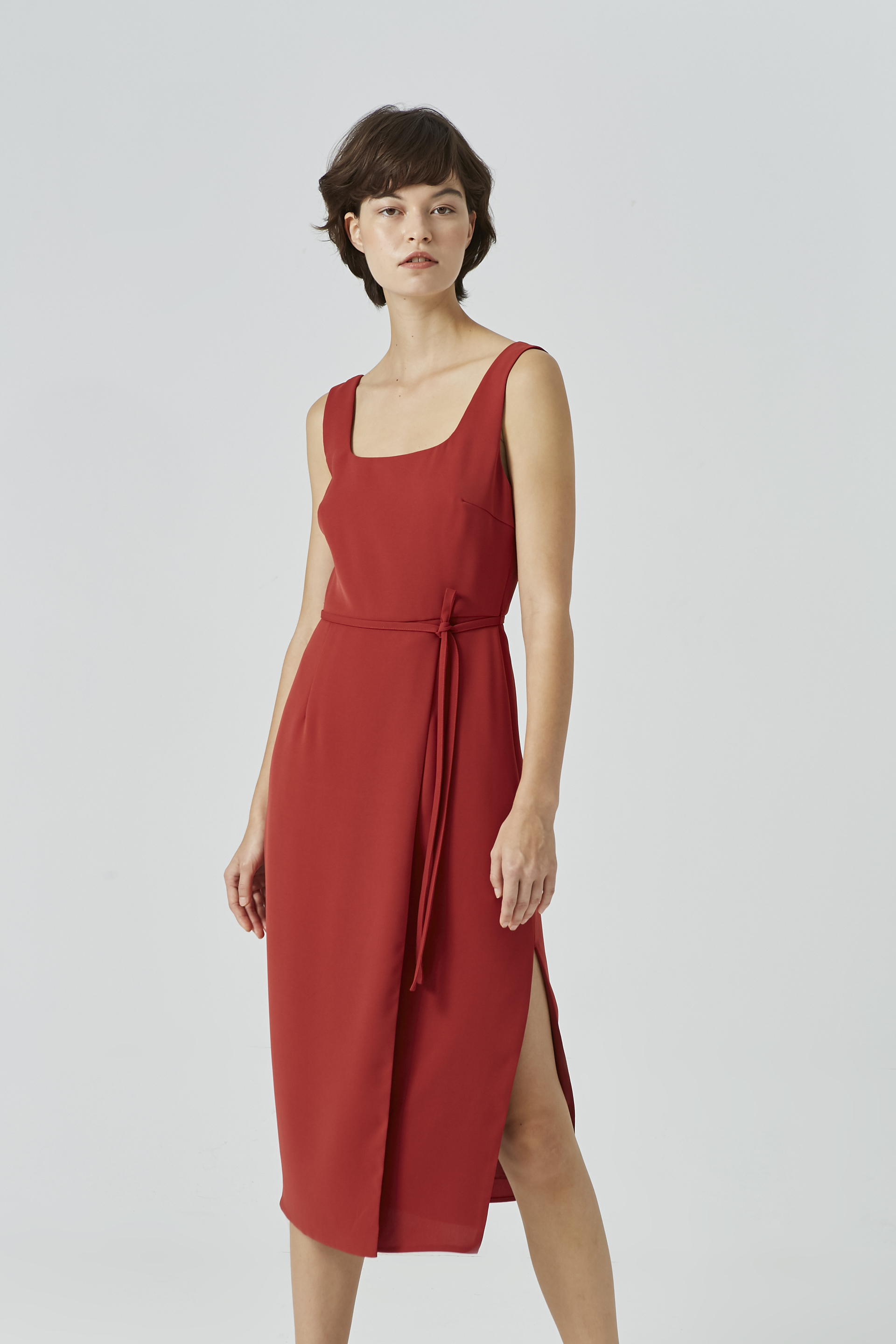 Square-Neck Overlap Midi Dress - Our Second Nature