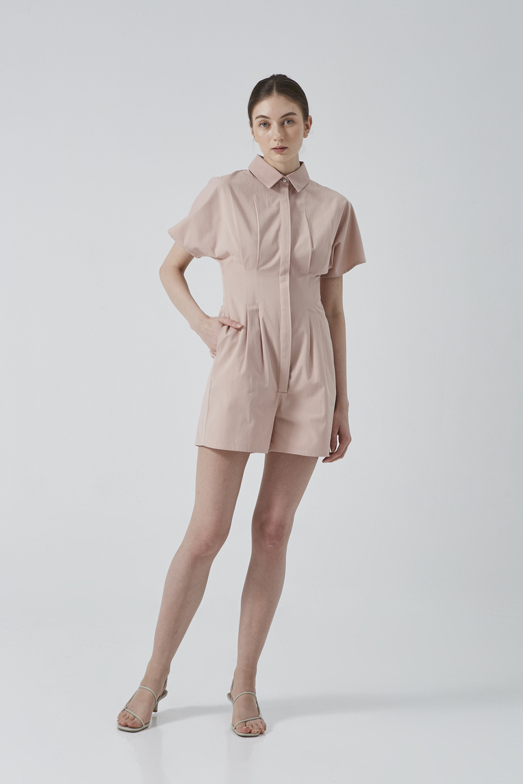 Cotton Pleated Romper
