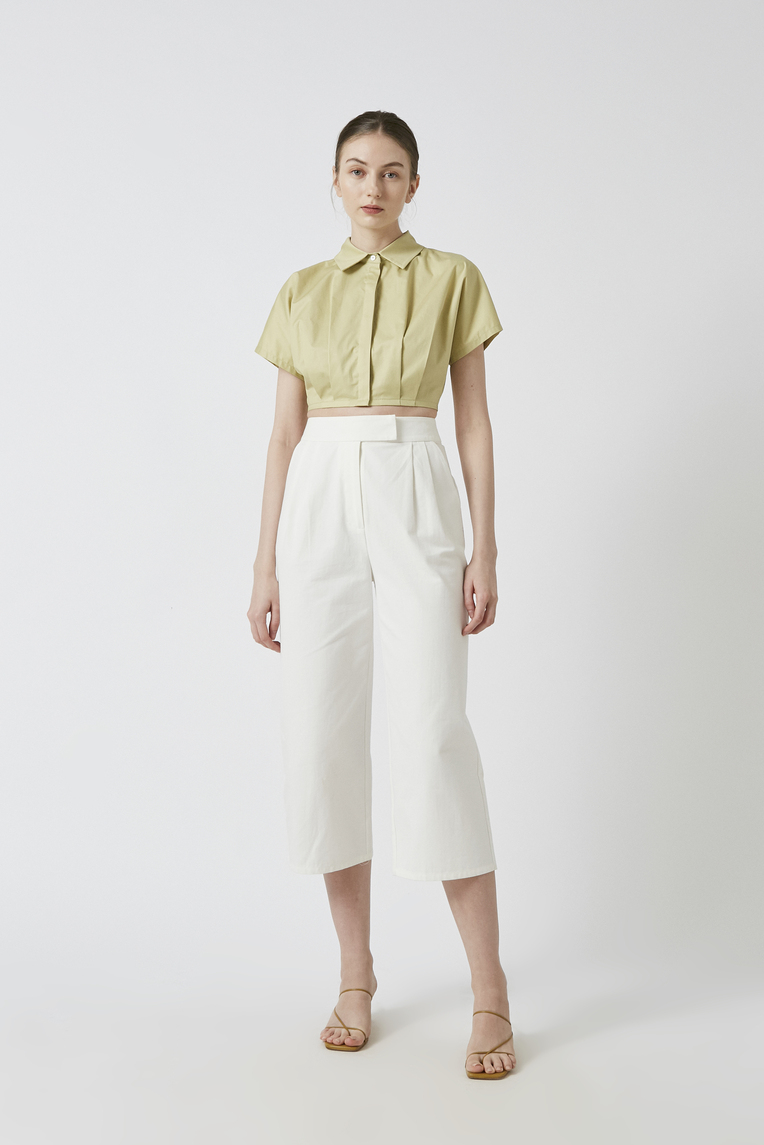 Cotton Pleated Cropped Shirt 