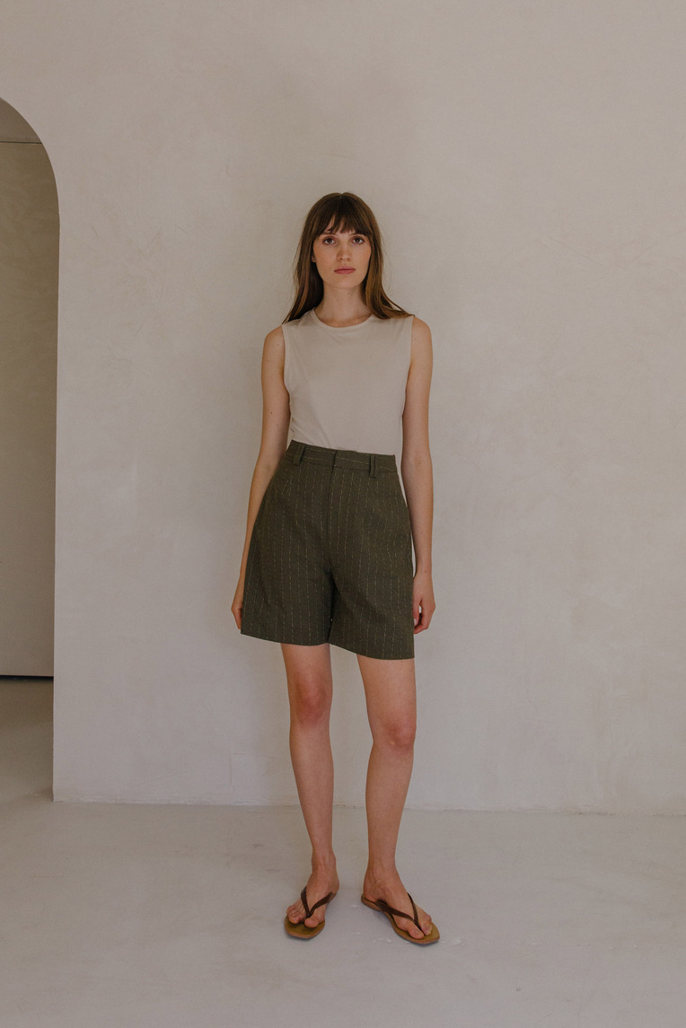 Linen Pinstripe Shorts 