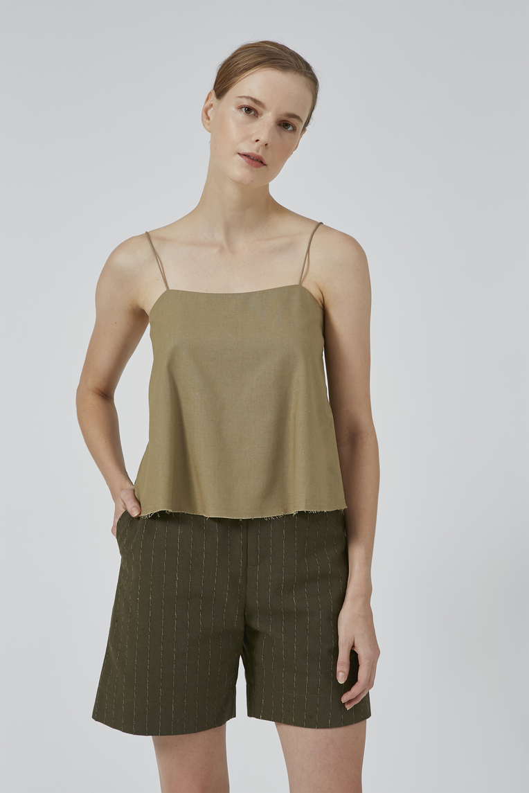 Linen Raw Hem Cami Top 