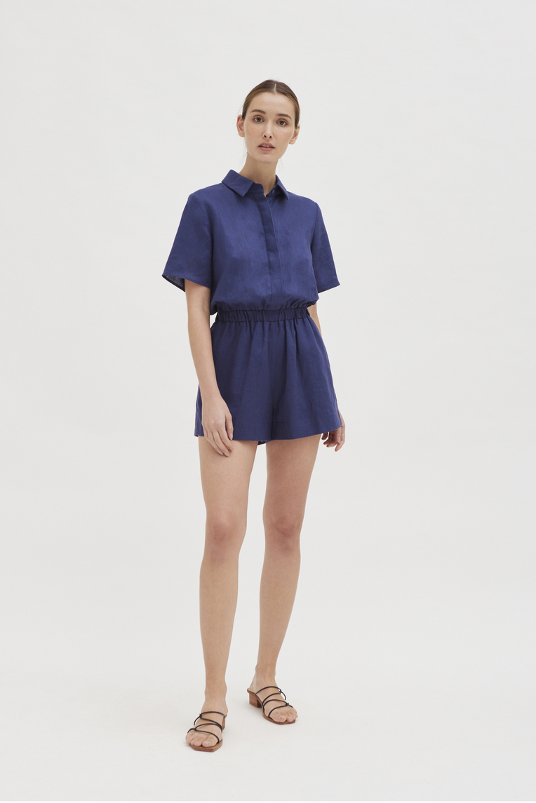 Collared Linen Romper
