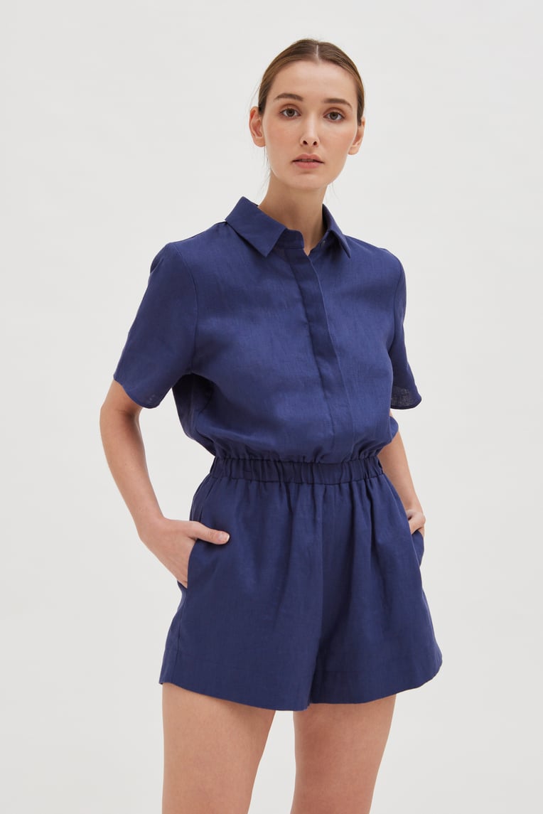 Collared Linen Romper