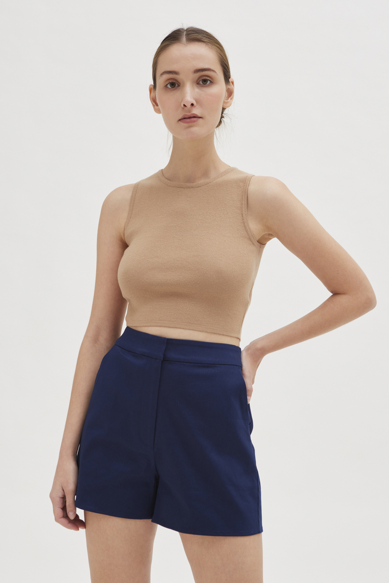 Cotton Twill High-Waisted Shorts