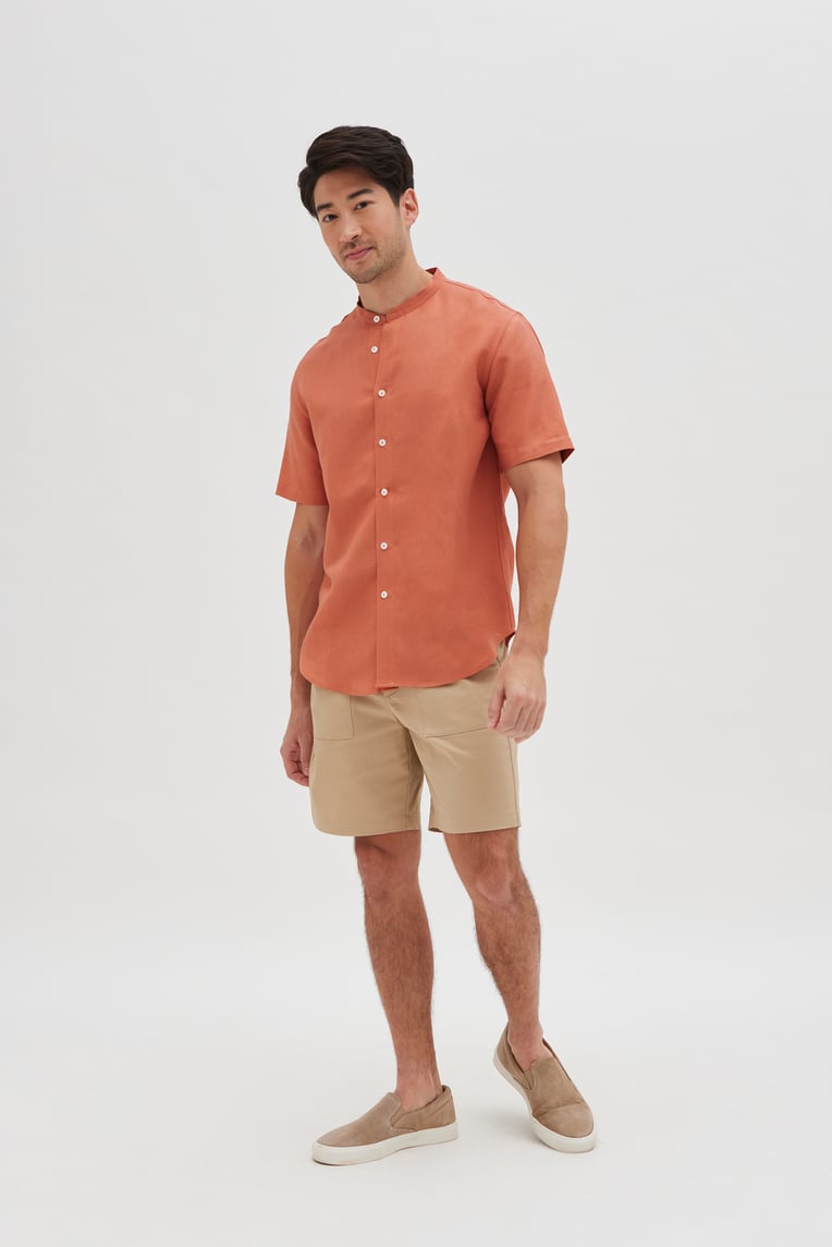 Linen Mandarin Collar Shirt