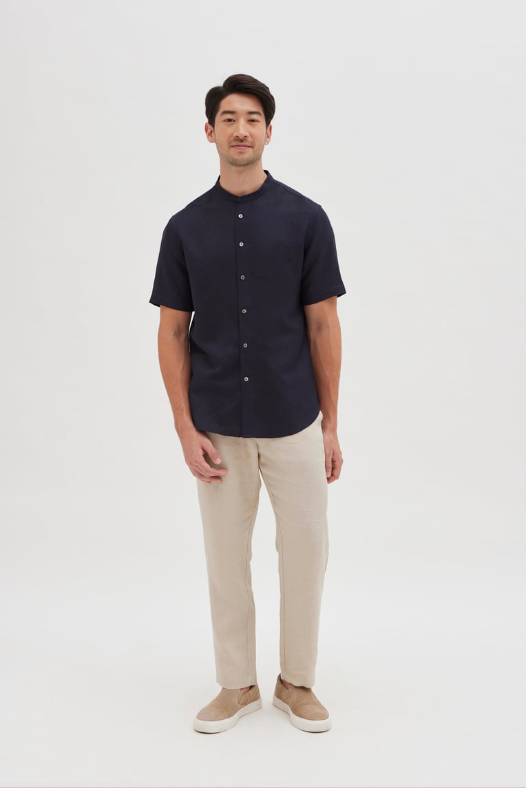 Linen Mandarin Collar Shirt