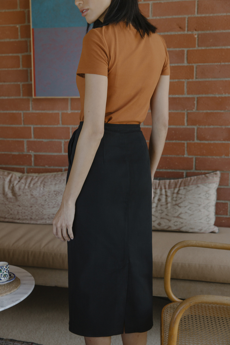 Organic Cotton Twill Midi Skirt