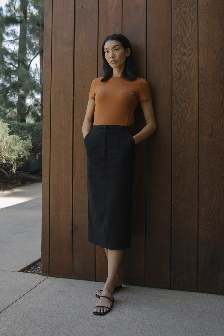 Organic Cotton Twill Midi Skirt