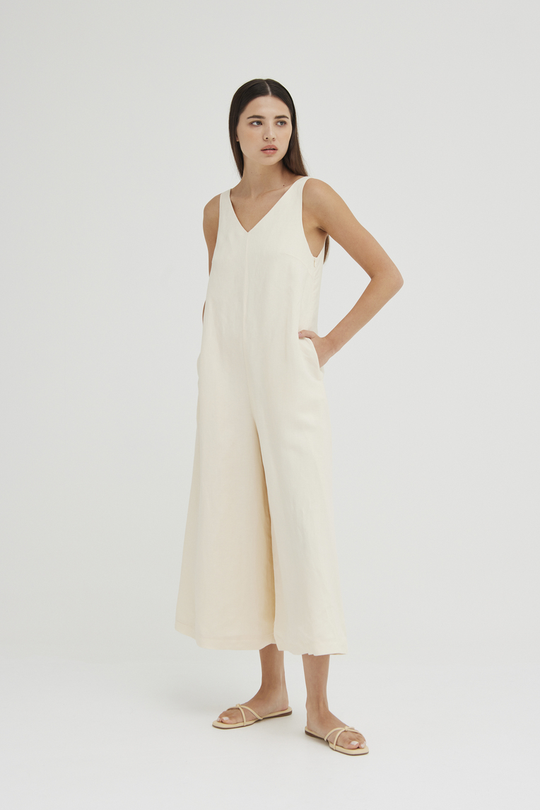 Linen V-Neck Jumpsuit