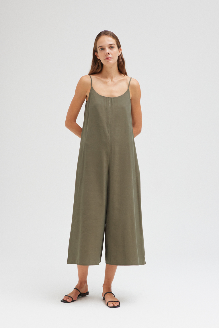 Rayon Gathered-Back Jumpsuit