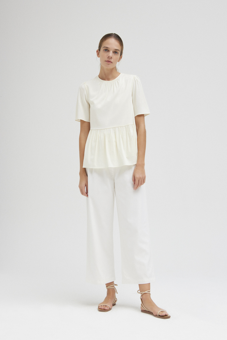 Textured Rayon Peplum Blouse