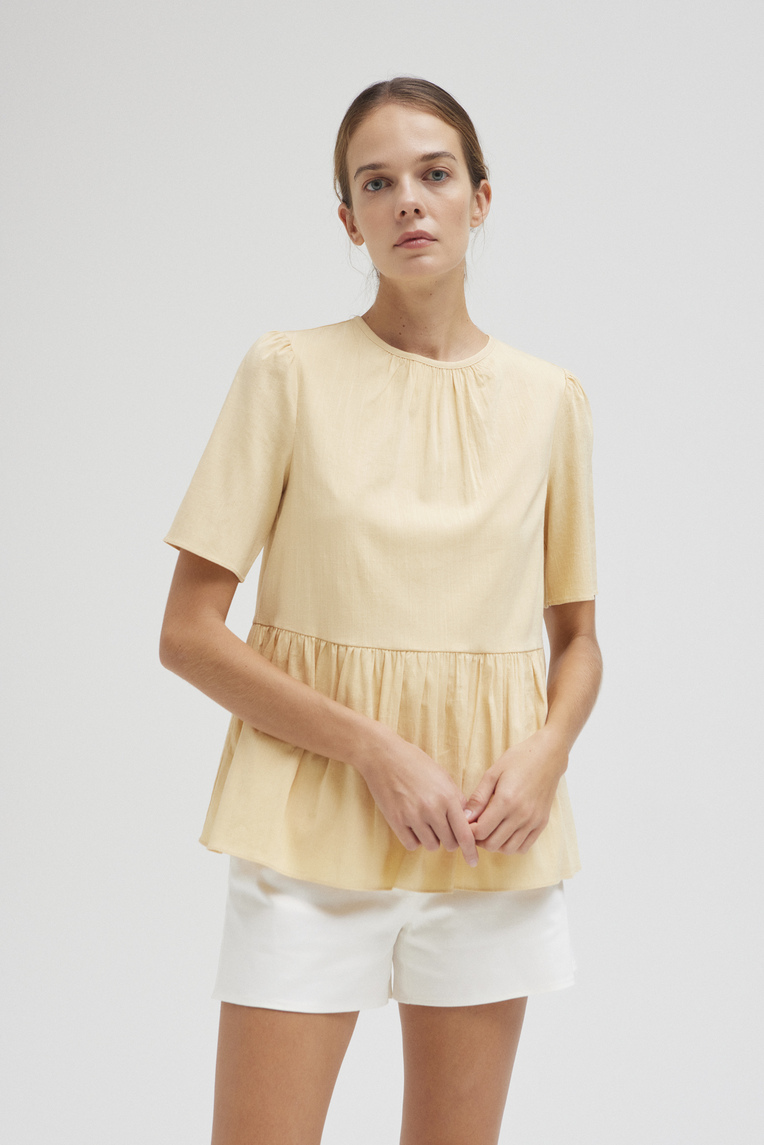 Textured Rayon Peplum Blouse