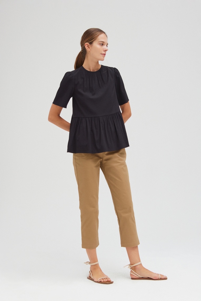 Textured Rayon Peplum Blouse