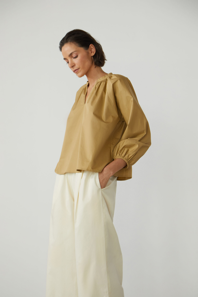 Organic Cotton V-Neck Gathered Top