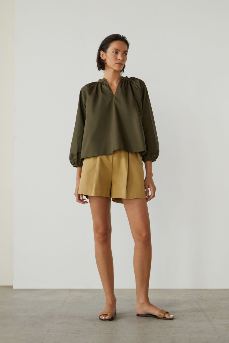 Organic Cotton V-Neck Gathered Top