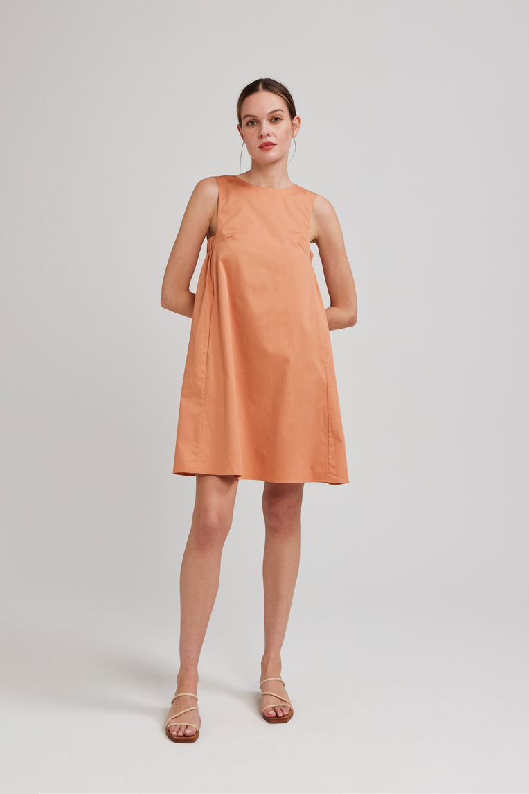 V-Back Gathered Shift Dress