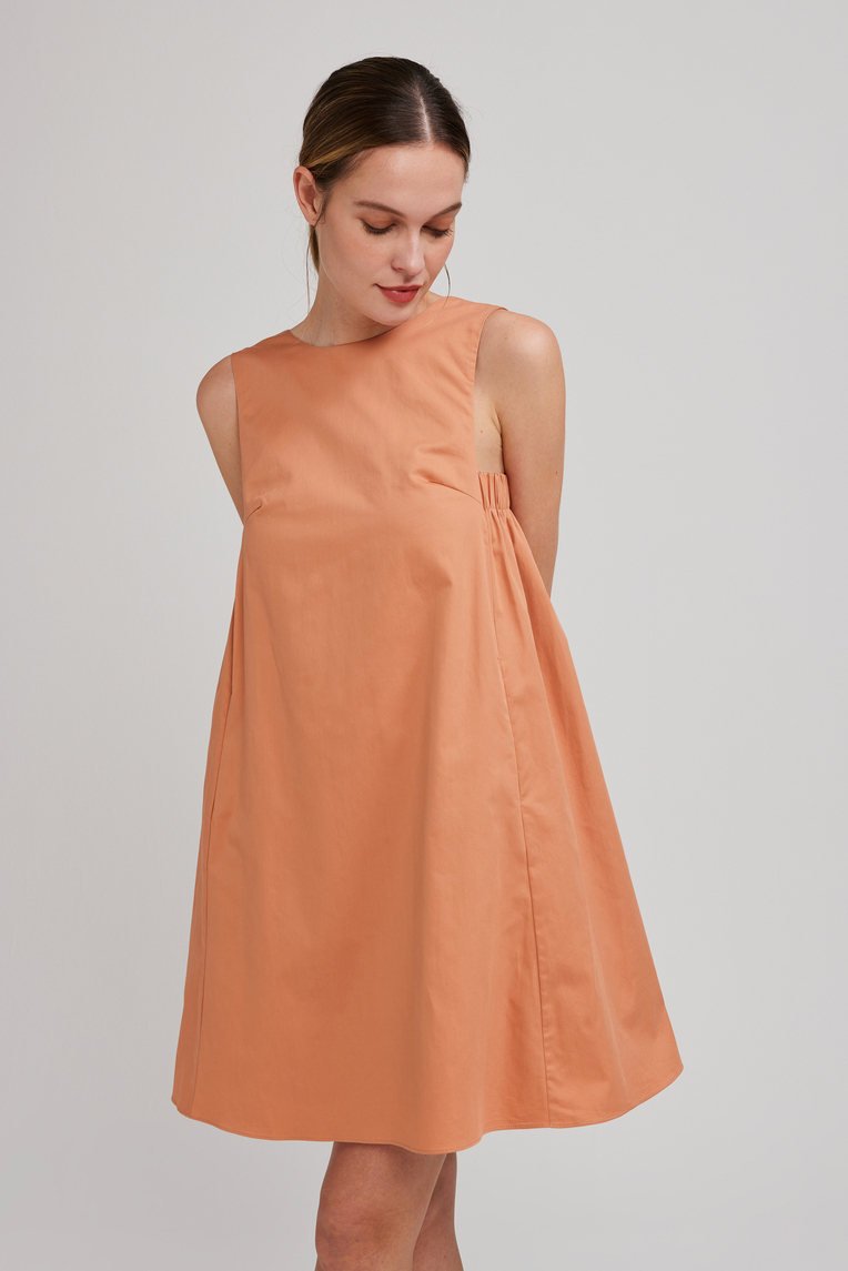 V-Back Gathered Shift Dress