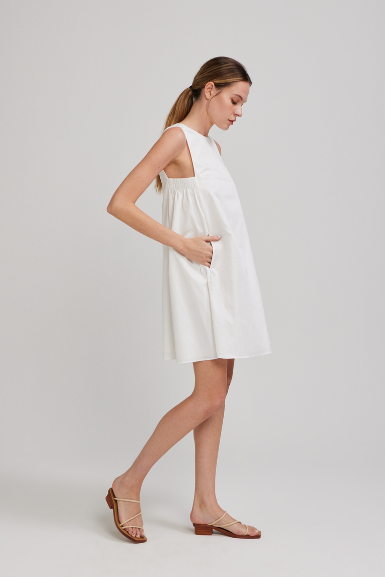 V-Back Gathered Shift Dress