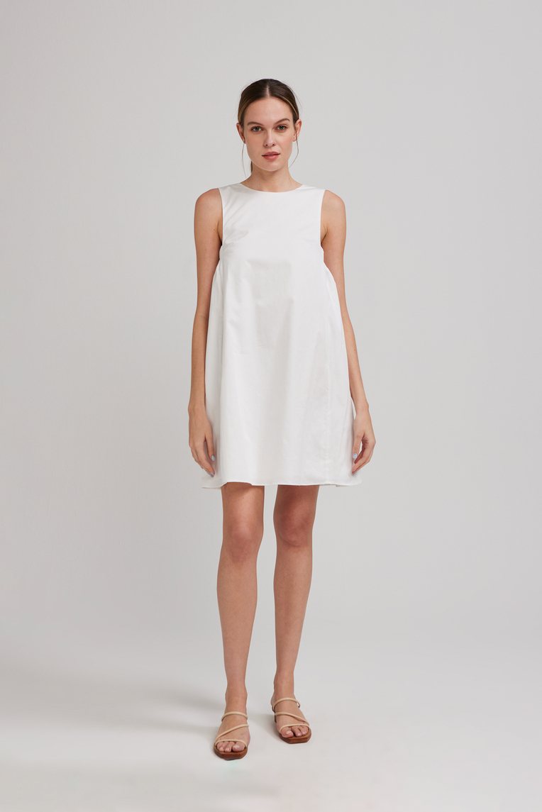 V-Back Gathered Shift Dress