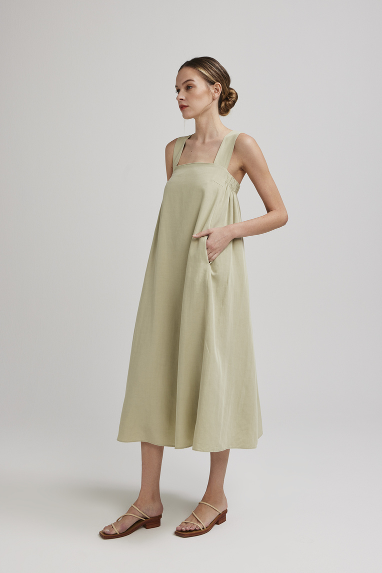 V-Back Gathered Tent Dress