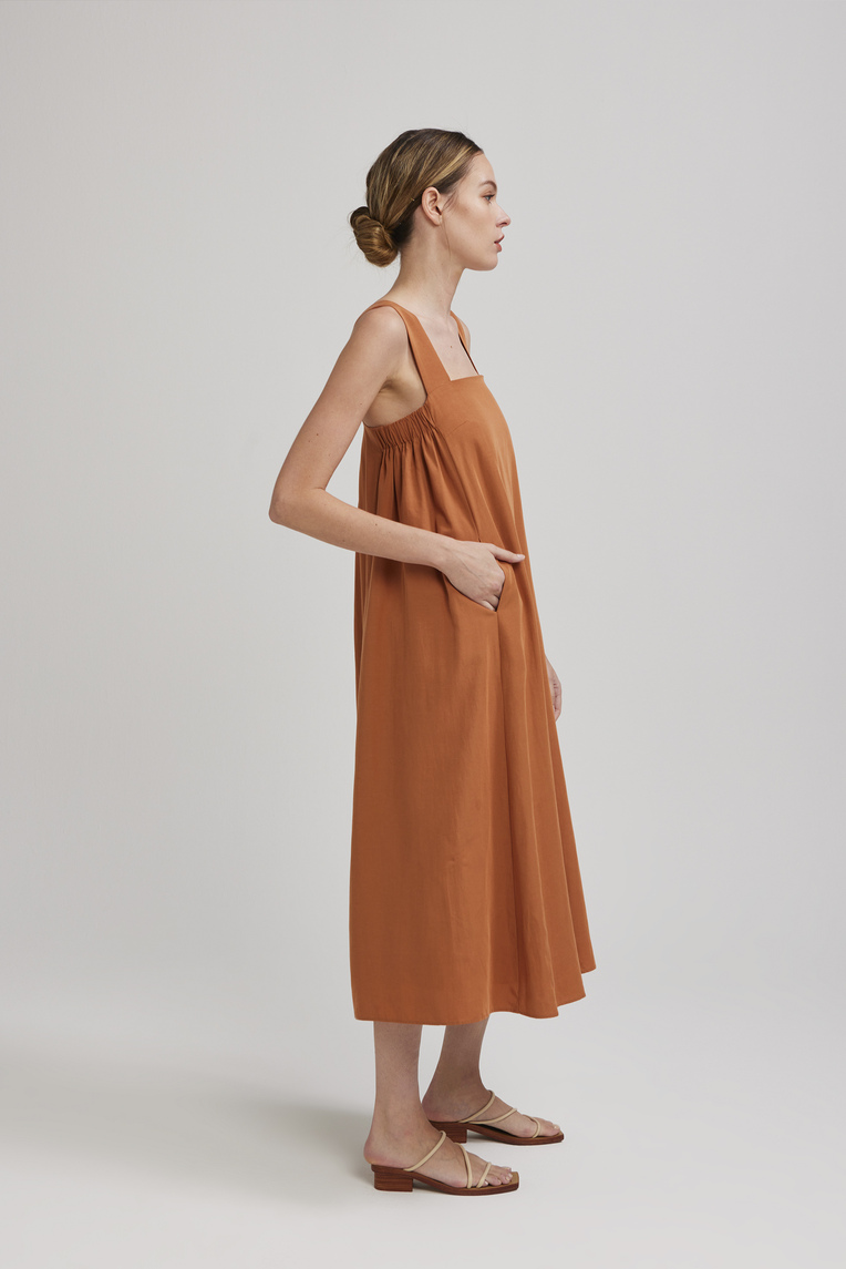 V-Back Gathered Tent Dress