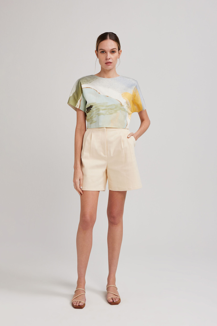Cotton Twill Pleat Shorts