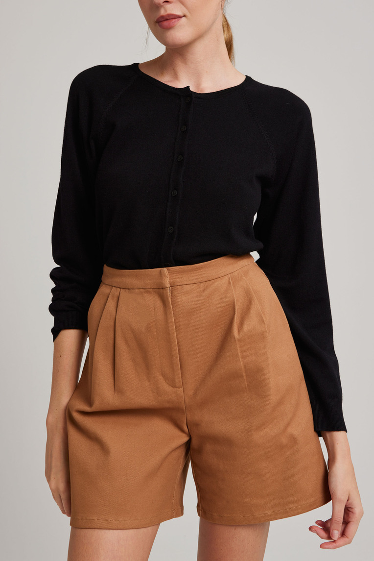 Cotton Twill Pleat Shorts