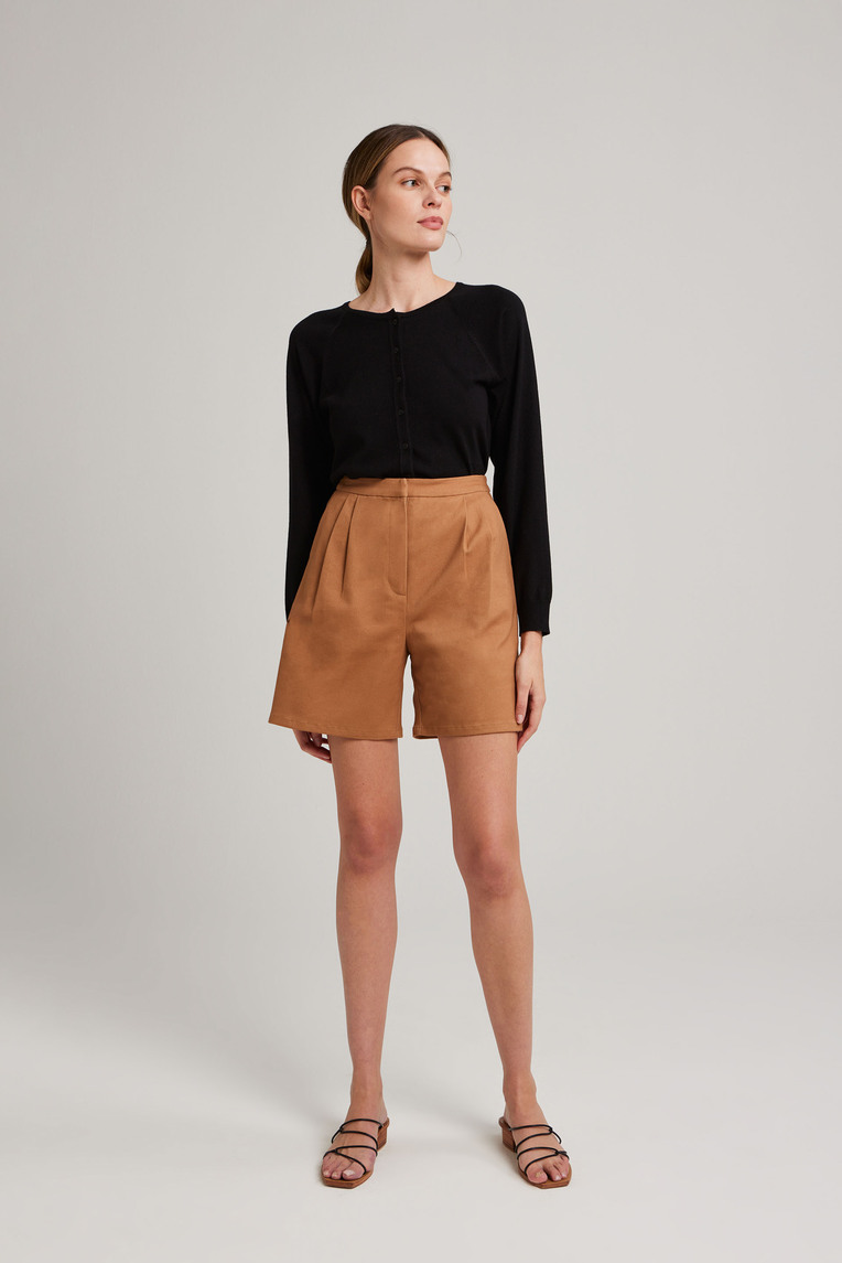 Cotton Twill Pleat Shorts