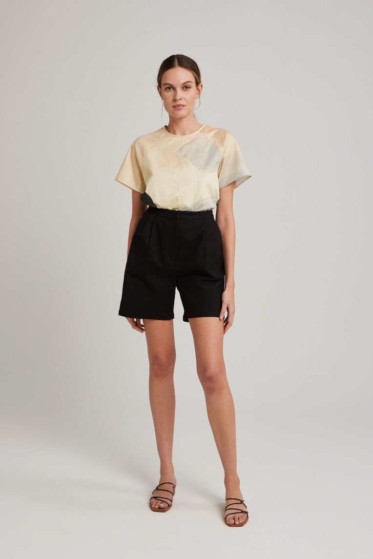 Cotton Twill Pleat Shorts