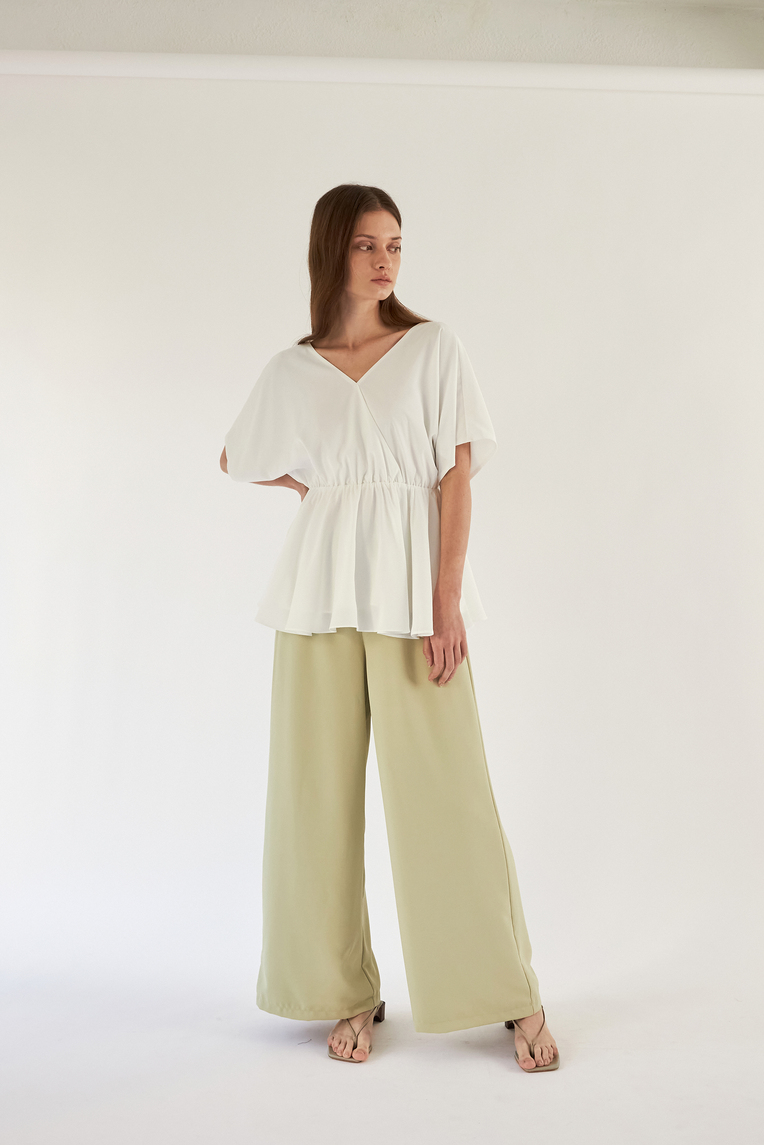 V-Neck Gathered Peplum Blouse