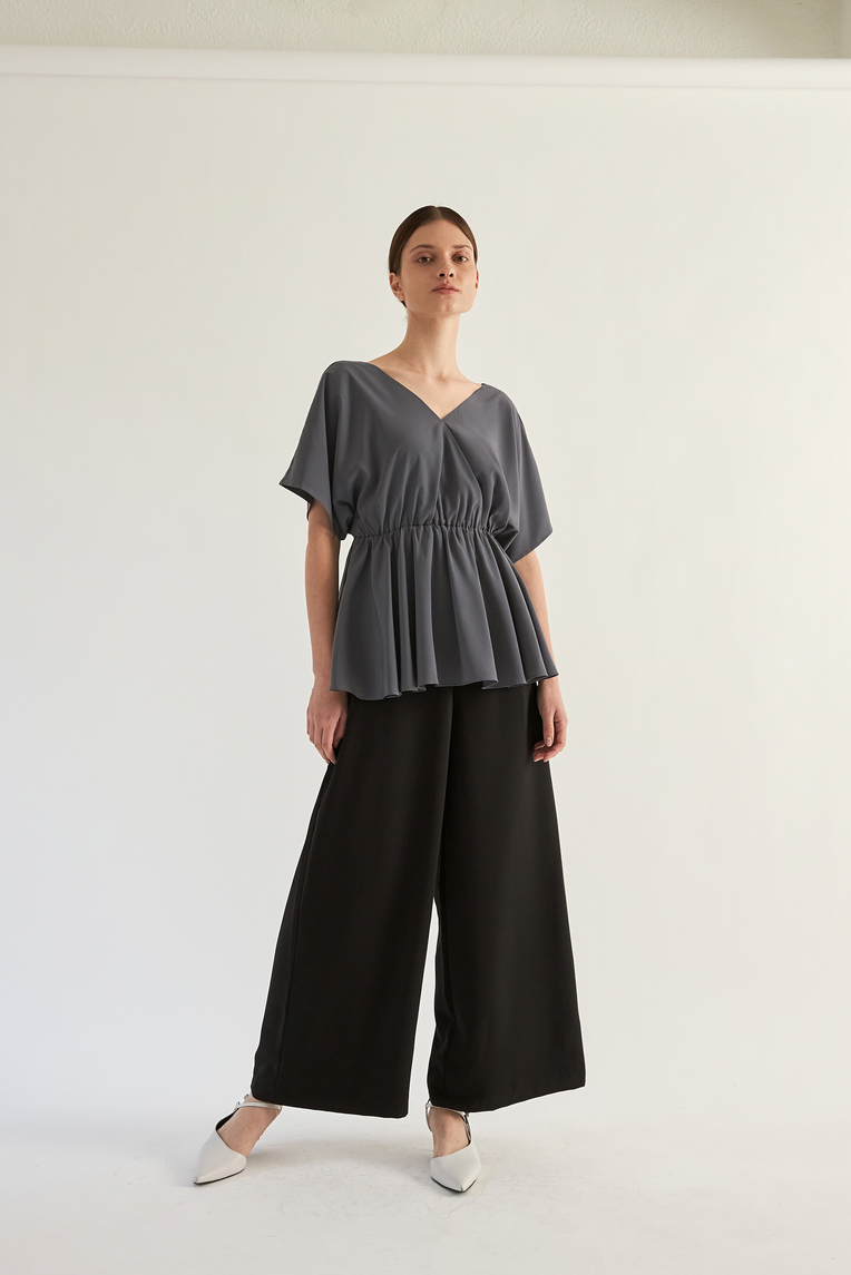 V-Neck Gathered Peplum Blouse