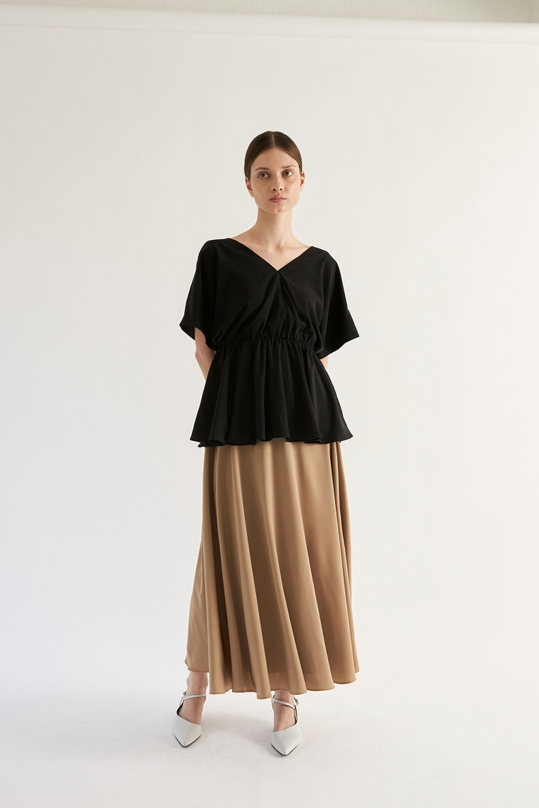 V-Neck Gathered Peplum Blouse