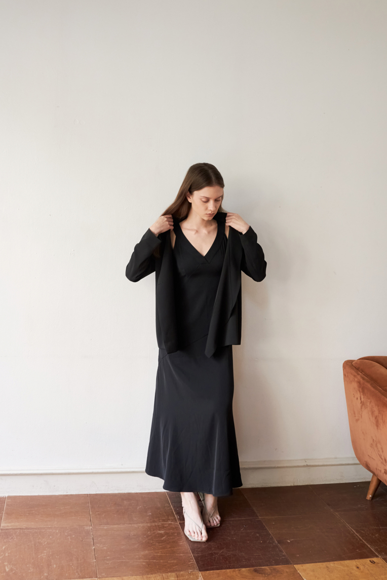 V-Neck Asymmetrical Drape Dress