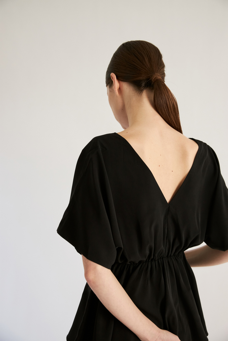 V-Neck Gathered Peplum Blouse