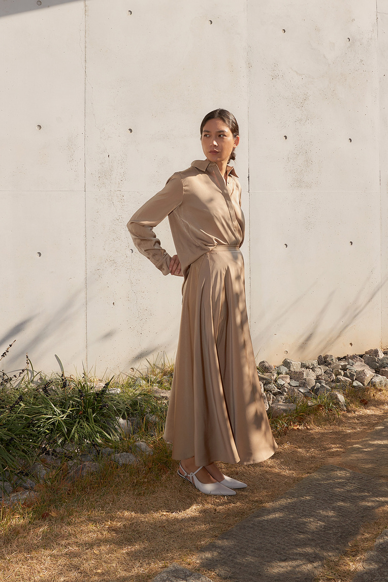 Satin-Finish Maxi Skirt