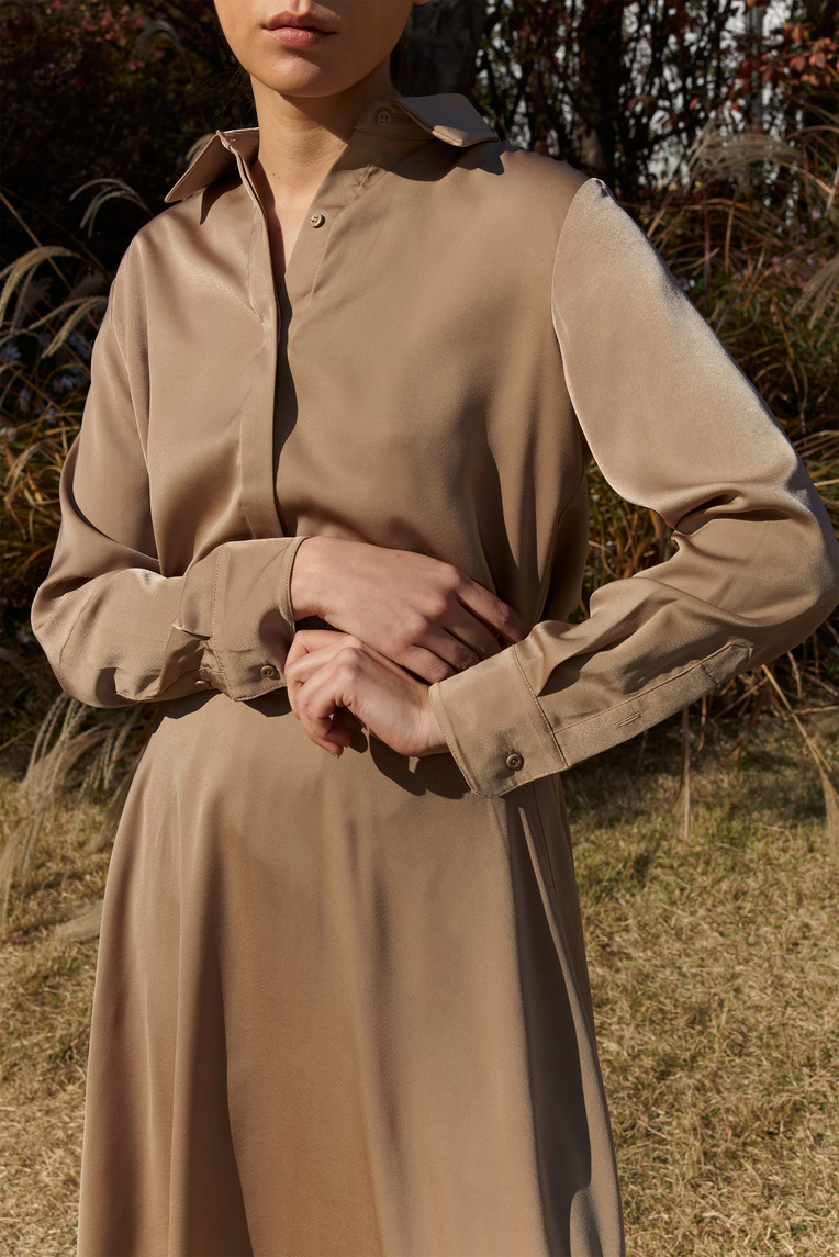 Satin-Finish Button Down Shirt