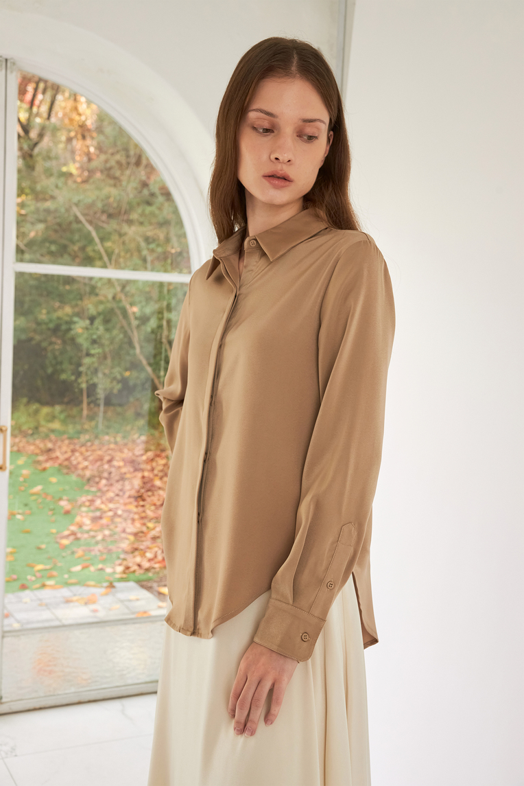 Satin-Finish Button Down Shirt