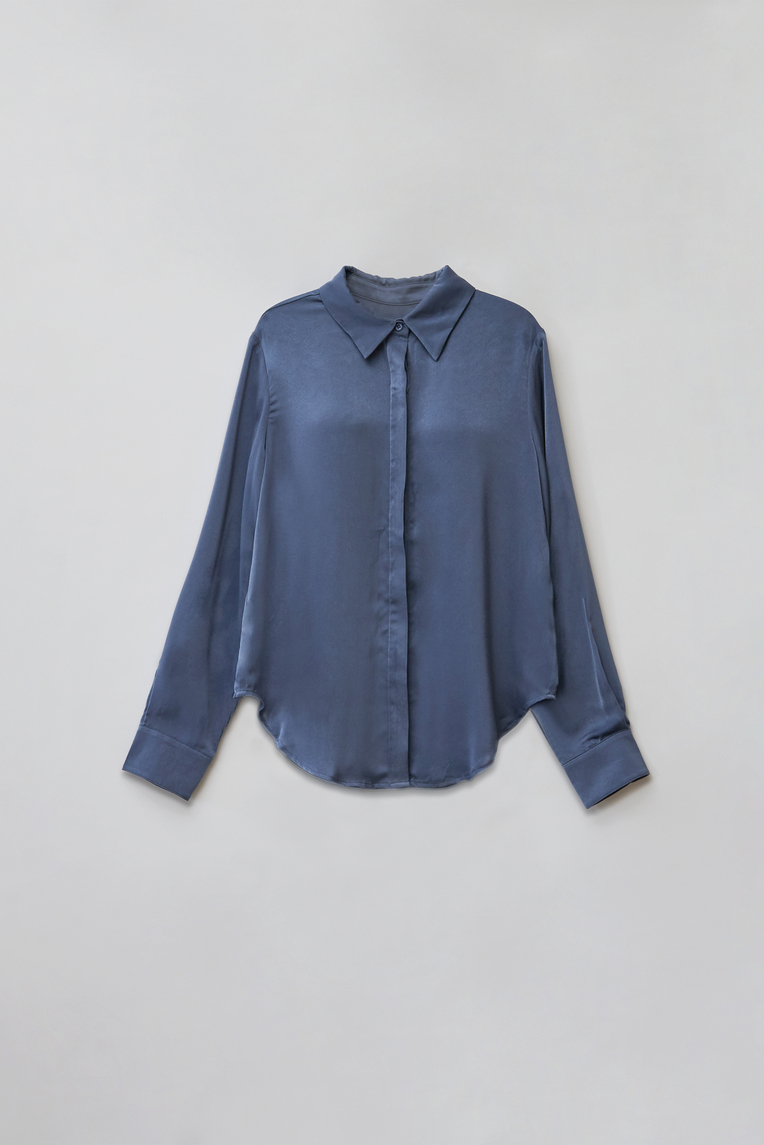 Satin-Finish Button Down Shirt