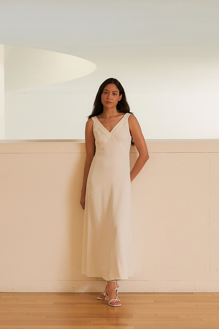 V-Neck Asymmetrical Drape Dress