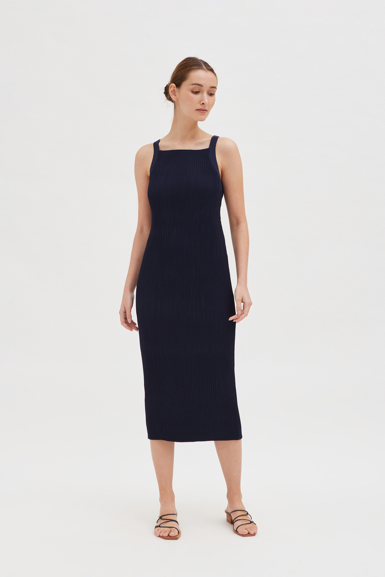 Pleated Column Midi Dress