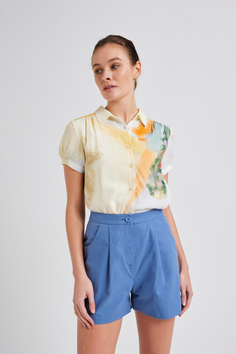 Cotton Pleat High-Waisted Shorts