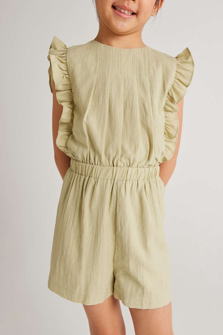 Textured Ruffle Sleeve Romper