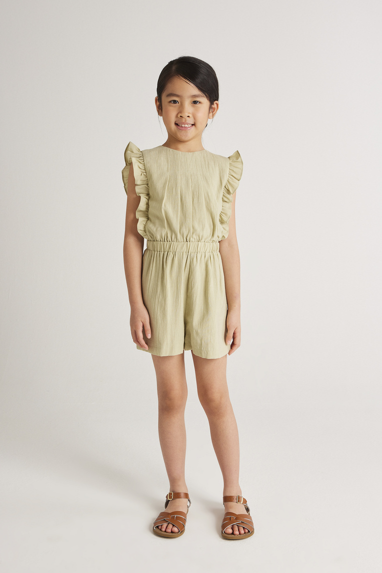 Textured Ruffle Sleeve Romper