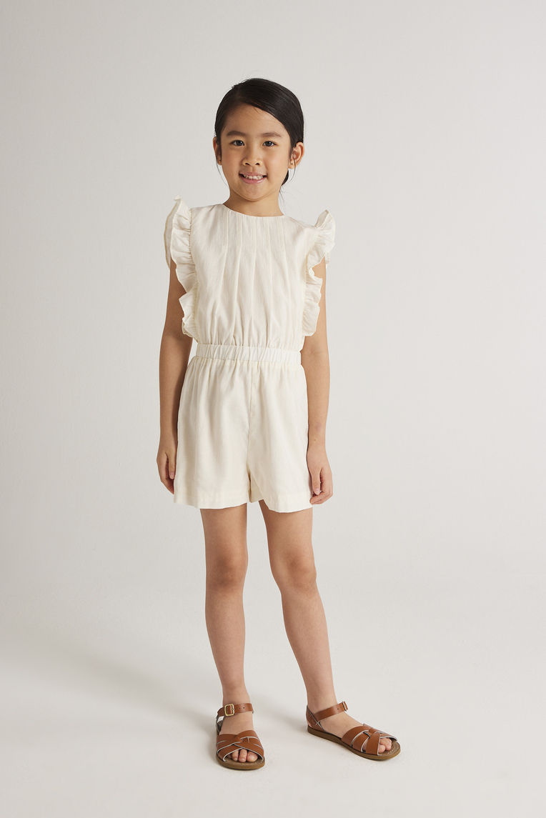 Textured Ruffle Sleeve Romper