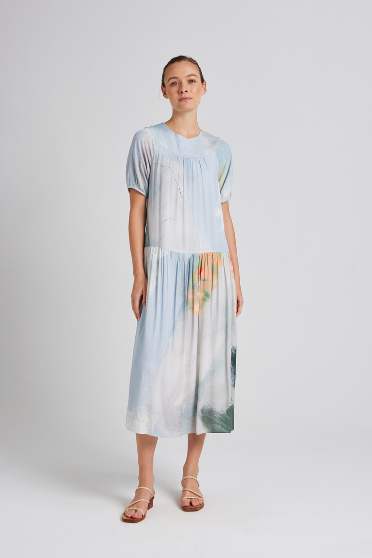 Soleil Rayon Puff Sleeve Dress