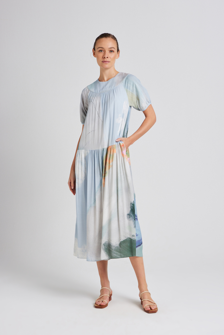 Soleil Rayon Puff Sleeve Dress