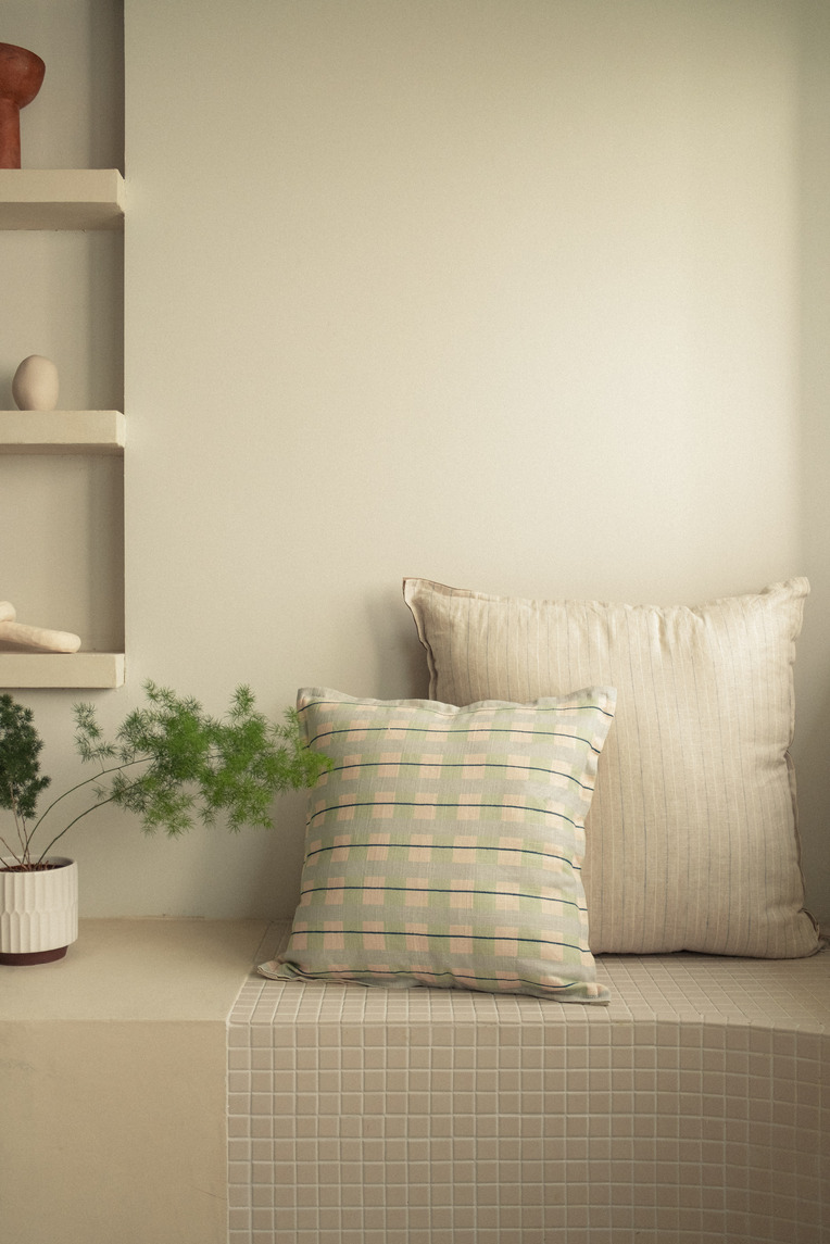 Embroidered Plaid Cushion Cover