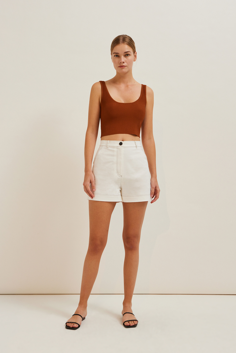 Contrast Stitch Cotton Twill Shorts
