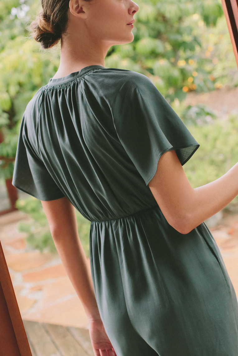 Lyocell Flutter Sleeve Jumpsuit