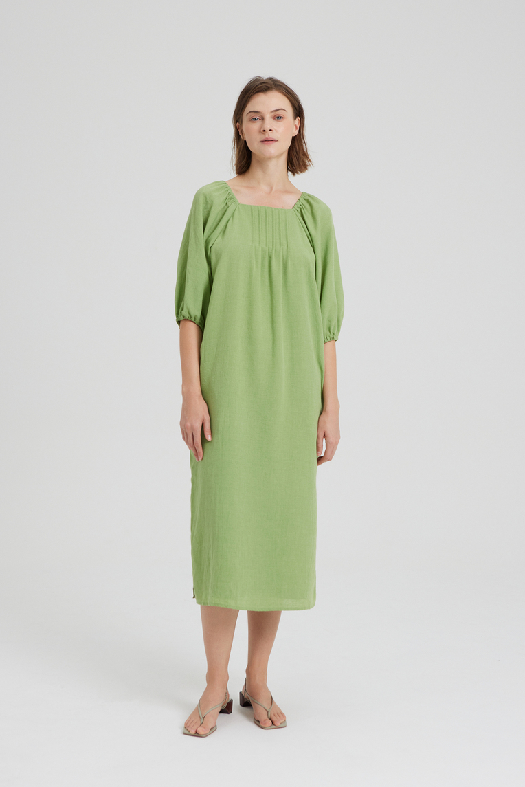 Square-Neck Pintuck Dress